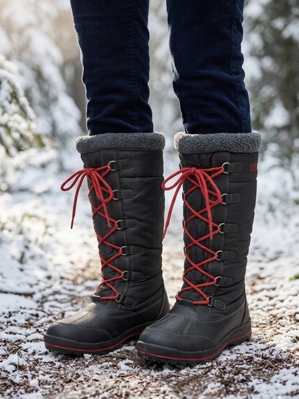 Cougar Canuck Black Waterproof Winter Snow Boots Black Red Lace Up Women's Sz:8
